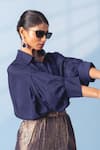 Vishwa By Pinki Sinha_Navy Silk Zari Collared Shirt And Brocade Pant Set _Online_at_Aza_Fashions