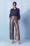 Buy_Vishwa By Pinki Sinha_Navy Silk Zari Collared Shirt And Brocade Pant Set _Online_at_Aza_Fashions