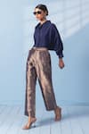 Shop_Vishwa By Pinki Sinha_Navy Silk Zari Collared Shirt And Brocade Pant Set _Online_at_Aza_Fashions