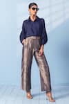 Buy_Vishwa By Pinki Sinha_Navy Silk Zari Collared Shirt And Brocade Pant Set _at_Aza_Fashions