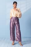 Buy_Vishwa By Pinki Sinha_Beige Silk Zari Collared Shirt And Brocade Woven Pant Set _at_Aza_Fashions