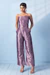 Buy_Vishwa By Pinki Sinha_Purple Silk, Organza Sweetheart Neck, Brocade Corset Top And Trouser With Jacket _Online_at_Aza_Fashions