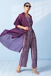 Shop_Vishwa By Pinki Sinha_Purple Silk, Organza Sweetheart Neck, Brocade Corset Top And Trouser With Jacket _Online_at_Aza_Fashions