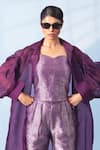 Vishwa By Pinki Sinha_Purple Silk, Organza Sweetheart Neck, Brocade Corset Top And Trouser With Jacket _at_Aza_Fashions