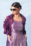 Buy_Vishwa By Pinki Sinha_Purple Silk, Organza Sweetheart Neck, Brocade Corset Top And Trouser With Jacket 