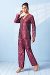 Buy_Vishwa By Pinki Sinha_Purple Brocade, Silk Tanchoi Woven Banarsi Coat And Pant Set _at_Aza_Fashions