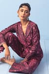 Shop_Vishwa By Pinki Sinha_Purple Brocade, Silk Tanchoi Woven Banarsi Coat And Pant Set _Online_at_Aza_Fashions