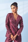 Vishwa By Pinki Sinha_Purple Brocade, Silk Tanchoi Woven Banarsi Coat And Pant Set _at_Aza_Fashions