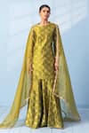 Buy_Vishwa By Pinki Sinha_Green Brocade, Organza Zari, Lace Round Neck Woven Kurta Sharara And Dupatta Set _at_Aza_Fashions
