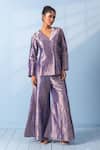 Buy_Vishwa By Pinki Sinha_Blue Brocade, Silk Zari Blazer And Gharara Pant Set _Online_at_Aza_Fashions