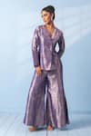 Buy_Vishwa By Pinki Sinha_Blue Brocade, Silk Zari Blazer And Gharara Pant Set _at_Aza_Fashions