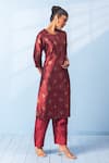 Shop_Vishwa By Pinki Sinha_Red Silk Round Neck Banarasi Kurta With Pant _Online_at_Aza_Fashions