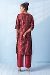 Shop_Vishwa By Pinki Sinha_Red Silk Round Neck Banarasi Kurta With Pant _at_Aza_Fashions