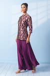 Vishwa By Pinki Sinha_Purple Brocade Zari Split V-neck Banarsi Woven Kurta And Draped Pant Set _Online_at_Aza_Fashions