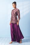 Vishwa By Pinki Sinha_Purple Brocade Zari Split V-neck Banarsi Woven Kurta And Draped Pant Set _at_Aza_Fashions