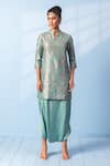 Buy_Vishwa By Pinki Sinha_Green Zari Mandarin Collar Banarsi Woven Kurta And Dhoti Pant Set _at_Aza_Fashions