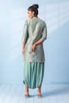 Shop_Vishwa By Pinki Sinha_Green Zari Mandarin Collar Banarsi Woven Kurta And Dhoti Pant Set _at_Aza_Fashions