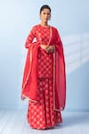 Buy_Vishwa By Pinki Sinha_Red Silk Zari, Gota Patti Keyhole Neck Banarsi Woven Kurta Sharara Dupatta Set _at_Aza_Fashions