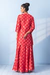 Shop_Vishwa By Pinki Sinha_Red Silk Zari, Gota Patti Keyhole Neck Banarsi Woven Kurta Sharara Dupatta Set _at_Aza_Fashions
