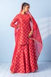 Vishwa By Pinki Sinha_Red Silk Zari, Gota Patti Keyhole Neck Banarsi Woven Kurta Sharara Dupatta Set _at_Aza_Fashions