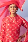 Buy_Vishwa By Pinki Sinha_Red Silk Zari, Gota Patti Keyhole Neck Banarsi Woven Kurta Sharara Dupatta Set 