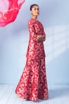 Buy_Vishwa By Pinki Sinha_Red Brocade, Organza Zari Mandarin Collar Banarsi Woven Kurta And Sharara Set _Online_at_Aza_Fashions