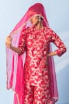 Buy_Vishwa By Pinki Sinha_Red Brocade, Organza Zari Mandarin Collar Banarsi Woven Kurta And Sharara Set 