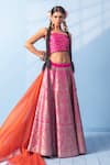 Shop_Vishwa By Pinki Sinha_Pink Brocade, Silk, Organza Zari, Meenakari Banarsi Lehenga With Dupatta _at_Aza_Fashions