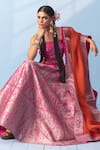 Vishwa By Pinki Sinha_Pink Brocade, Silk, Organza Zari, Meenakari Banarsi Lehenga With Dupatta _at_Aza_Fashions