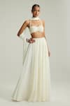 Buy_Vvani By Vani Vats_Off White Georgette Mirrors, Pearls, Embroidery Flared Skirt Set With Blouse _Online_at_Aza_Fashions