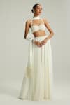 Buy_Vvani By Vani Vats_Off White Georgette Mirrors, Pearls, Embroidery Flared Skirt Set With Blouse _at_Aza_Fashions