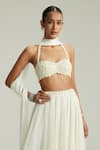 Vvani By Vani Vats_Off White Georgette Mirrors, Pearls, Embroidery Flared Skirt Set With Blouse _at_Aza_Fashions