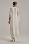 Shop_Vvani By Vani Vats_Off White Georgette Mirrors, Pearls Keyhole Neck Drop Kaftan Set _at_Aza_Fashions
