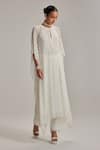 Vvani By Vani Vats_Off White Georgette Mirrors, Pearls Keyhole Neck Drop Kaftan Set _Online_at_Aza_Fashions
