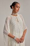 Shop_Vvani By Vani Vats_Off White Georgette Mirrors, Pearls Keyhole Neck Drop Kaftan Set _Online_at_Aza_Fashions