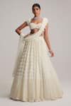 Shop_Vvani By Vani Vats_Off White Organza, Georgette, Net Mirrors, Pearls, And Drop Bridal Lehenga Set _Online_at_Aza_Fashions