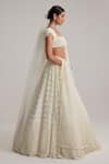Shop_Vvani By Vani Vats_Off White Organza, Georgette, Net Mirrors, And Drop Bridal Lehenga Set With Veil _Online_at_Aza_Fashions