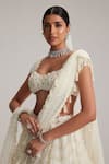 Vvani By Vani Vats_Off White Organza, Georgette, Net Mirrors, And Drop Bridal Lehenga Set With Veil _at_Aza_Fashions