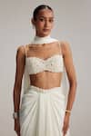 Vvani By Vani Vats_Off White Georgette, Satin Mirrors, Pearls, Embroidery Draped Skirt Set _Online_at_Aza_Fashions