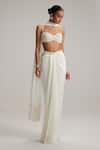 Shop_Vvani By Vani Vats_Off White Georgette, Satin Mirrors, Pearls, Embroidery Draped Skirt Set _Online_at_Aza_Fashions
