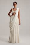 Buy_Vvani By Vani Vats_Off White Satin, Georgette Mirrors, Pearls, Embroidery And Draped Saree Set _at_Aza_Fashions