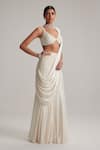 Buy_Vvani By Vani Vats_Off White Satin, Georgette Mirrors, Pearls, Embroidery And Draped Saree Set _Online_at_Aza_Fashions