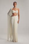 Vvani By Vani Vats_Off White Georgette Mirrors, Pearls, Embroidery, Dense Drop Draped Skirt Set _Online_at_Aza_Fashions