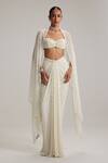 Buy_Vvani By Vani Vats_Off White Georgette Mirrors, Pearls, Embroidery, Dense Drop Draped Skirt Set _at_Aza_Fashions