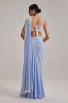 Shop_Vvani By Vani Vats_Blue Georgette Pearls, Tassels, Mirrors, Beads, Linear And Work Draped Saree Set _at_Aza_Fashions