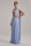 Buy_Vvani By Vani Vats_Blue Georgette Pearls, Tassels, Mirrors, Beads, Linear And Work Draped Saree Set _Online_at_Aza_Fashions
