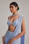 Shop_Vvani By Vani Vats_Blue Georgette Pearls, Tassels, Mirrors, Beads, Linear And Work Draped Saree Set _Online_at_Aza_Fashions
