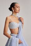 Buy_Vvani By Vani Vats_Blue Organza, Georgette Embroidery, Mirrors, Beads, Dew Linear Lehenga Set _Online_at_Aza_Fashions