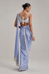 Shop_Vvani By Vani Vats_Blue Satin, Georgette Tassels, Pearls, Mirrors Sweetheart Dew Draped Saree Set _at_Aza_Fashions