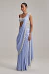 Buy_Vvani By Vani Vats_Blue Satin, Georgette Tassels, Pearls, Mirrors Sweetheart Dew Draped Saree Set _Online_at_Aza_Fashions